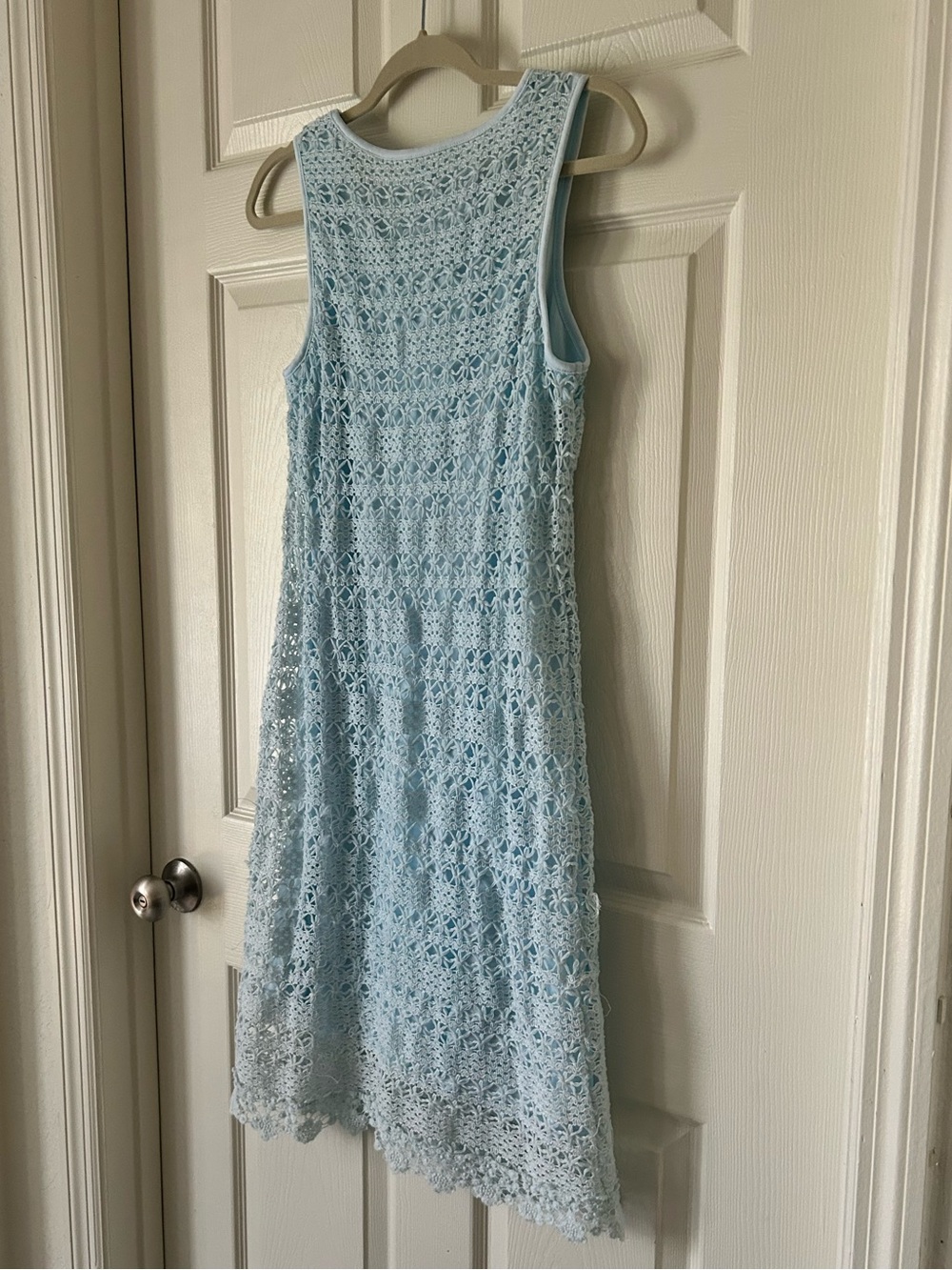 Cato Light Blue Crochet Lace Midi Dress Sleeveless A-Line - Size Large - Picture 5 of 11
